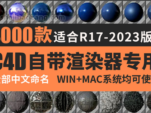 C4D中文材质预设-4000款官方渲染器常用高质量材质球素材贴图库玻璃金属卡通水果液体皮肤材质预设包 – 百度云下载